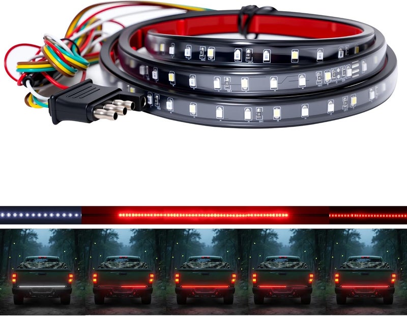 Ligrel 48" Truck Tailgate Light Bar - LED Brake Light Strip with Red Running/Turn Signal & White Reverse Lights, 90 LEDs Waterproof Strip for Pickup - Image 1